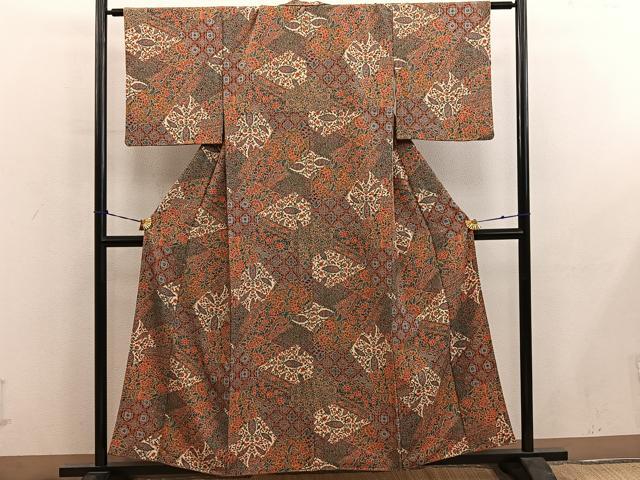 平和屋着物■上質な小紋 更紗花文 正絹 逸品 BAAY0651mz