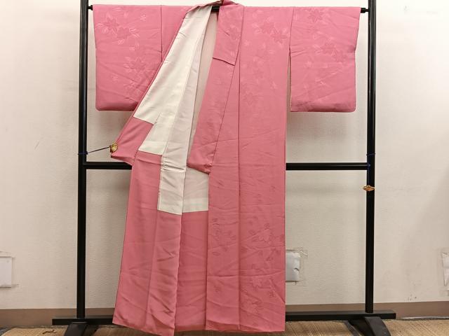 平和屋着物■上質な色無地 楓地紋 甚三紅色 正絹 逸品 BAAY0653mz