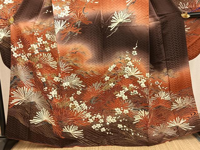 平和屋着物●豪華振袖 枝梅文 暈し染め 金彩 正絹 逸品 BAAY0655mz