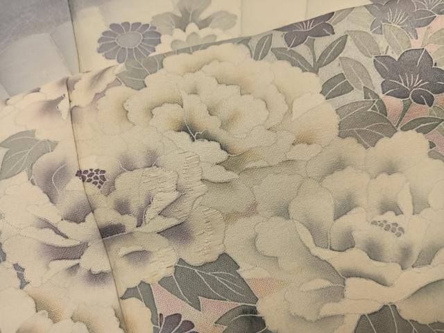 平和屋着物■訪問着 刺繍 牡丹花文 暈し染め 正絹 逸品 BAAY0660mz