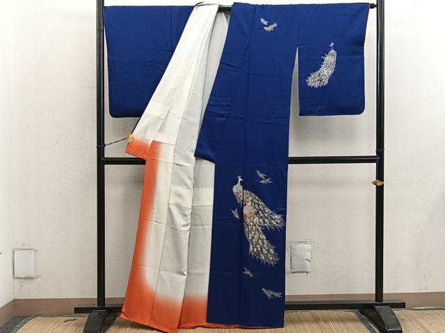 平和屋着物■訪問着 刺繍 孔雀 金銀糸 正絹 逸品 BAAY0665mz