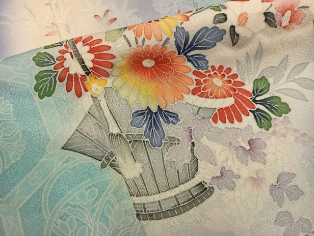 平和屋着物■訪問着 友禅 亀甲菊花文 暈し染め 正絹 逸品 BAAY0670mz