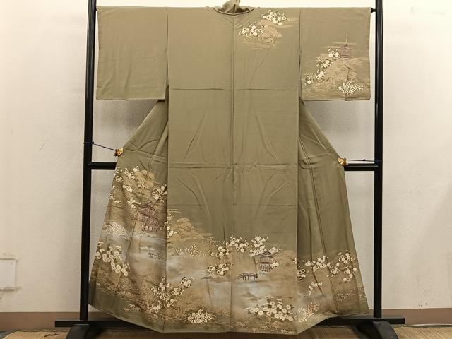 平和屋着物■訪問着 駒刺繍 風景文 暈し染め 金彩 正絹 逸品 BAAY0675mz