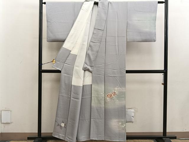 平和屋着物■訪問着 駒刺繍 文箱花文 暈し染め 金彩 正絹 逸品 BAAY0677mz