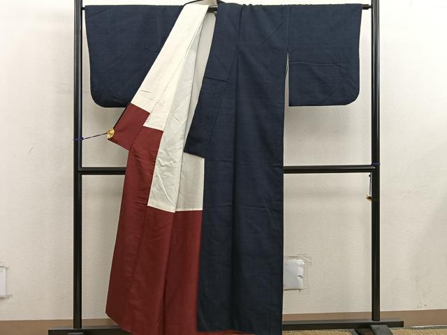 平和屋着物■上質な紬 黒緑色 正絹 逸品 BAAY0679mz