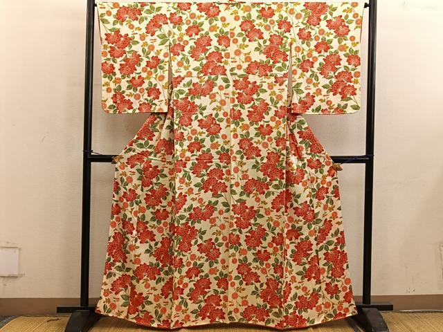 平和屋着物■上質な小紋 枝花文 正絹 逸品 BAAY0680mz