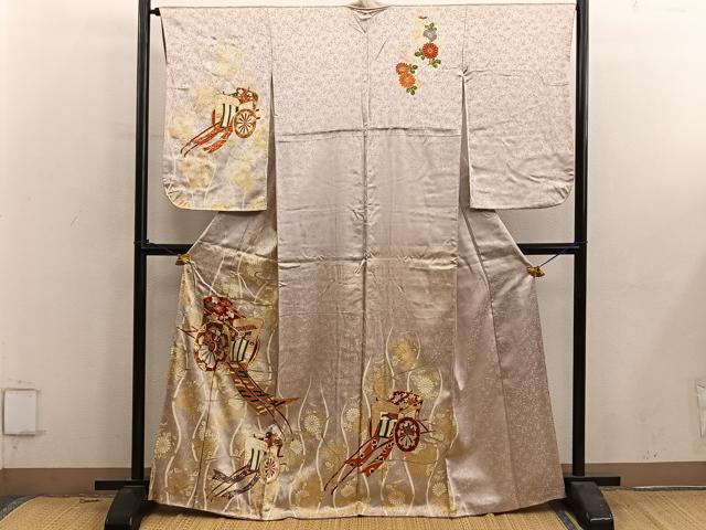 平和屋着物■訪問着 駒刺繍 御所車花文 金彩 正絹 逸品 BAAY0682mz