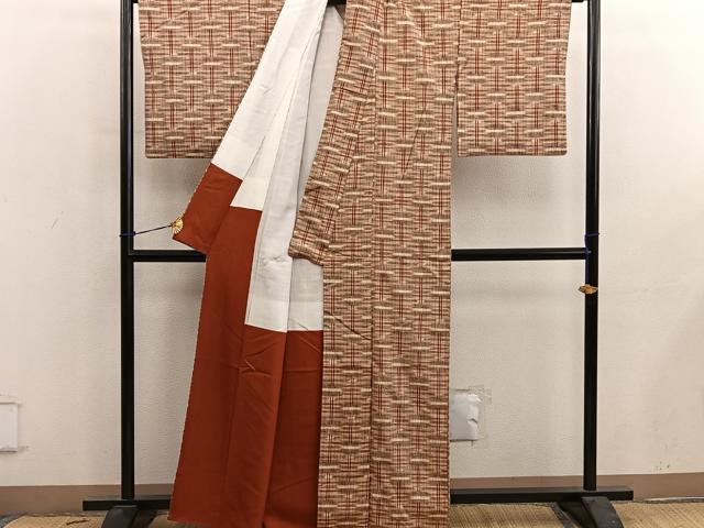 平和屋着物■上質な紬 絣文様 正絹 逸品 BAAY0691mz