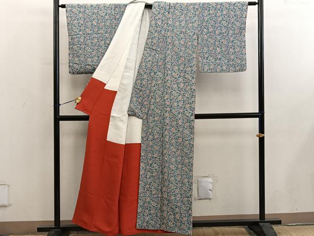 平和屋着物■上質な小紋 更紗花文 正絹 逸品 BAAY0701mz