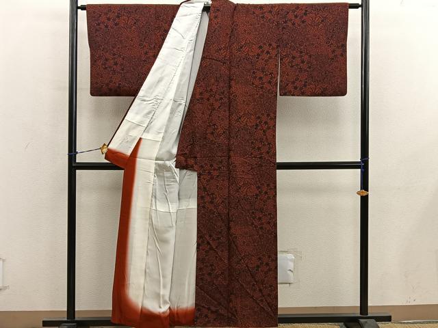 平和屋着物■上質な小紋 型染め 更紗花文 正絹 逸品 BAAY0705mz