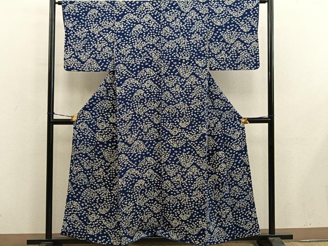 平和屋着物■上質な小紋 梅花文 鬼しぼ縮緬 正絹 逸品 BAAY0707mz
