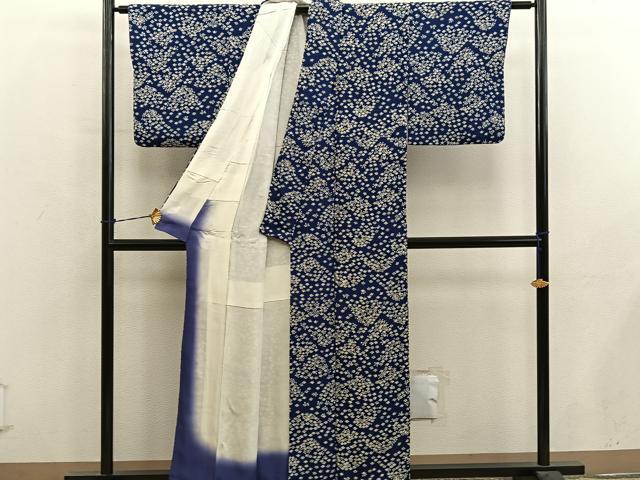 平和屋着物■上質な小紋 梅花文 鬼しぼ縮緬 正絹 逸品 BAAY0707mz