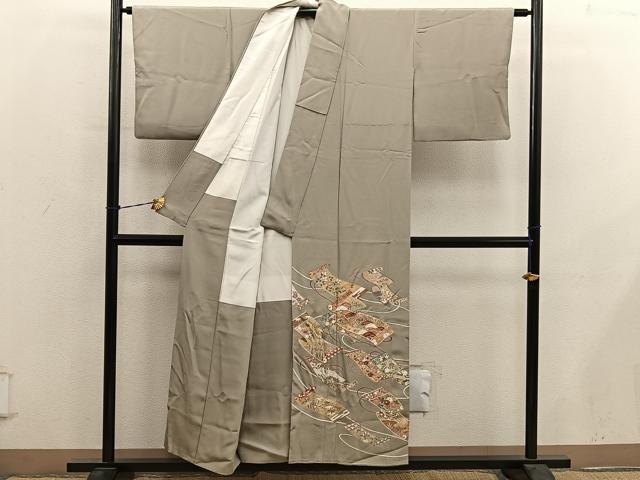 平和屋着物■豪華色留袖 作家物 駒刺繍 渡り橋花絵巻 金彩 正絹 逸品 BAAY0714mz