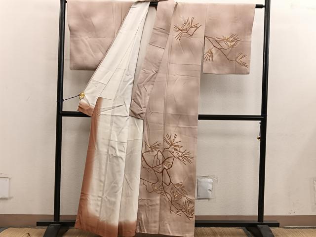 平和屋着物■訪問着 駒刺繍 枝葉文 暈し染め 正絹 逸品 BAAY0728mz