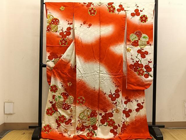平和屋着物■豪華振袖 駒刺繍 梅花文 暈し染め 金糸 正絹 逸品 BAAY0750mz
