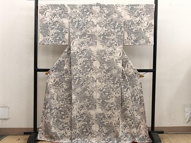 平和屋着物■上質な小紋 休み鳥花文 鬼しぼ縮緬 正絹 逸品 BAAY0751mz