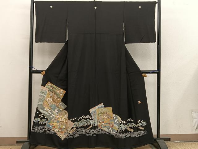 平和屋着物■豪華黒留袖 色紙重ね群鶴風景文 金彩 正絹 逸品 BAAY0761mz