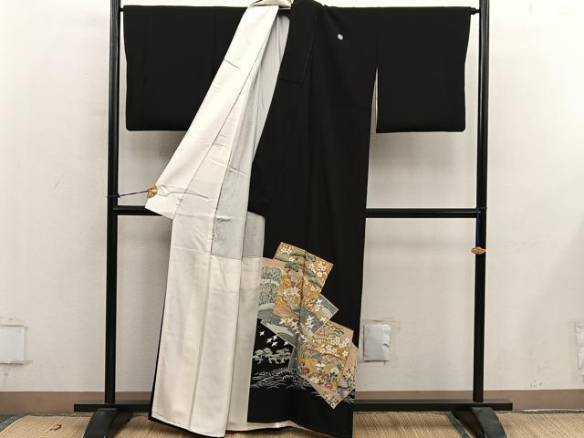 平和屋着物■豪華黒留袖 色紙重ね群鶴風景文 金彩 正絹 逸品 BAAY0761mz