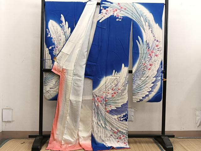 平和屋着物■豪華振袖 孔雀羽花文 暈し染め 銀彩 正絹 逸品 BAAY0781mz