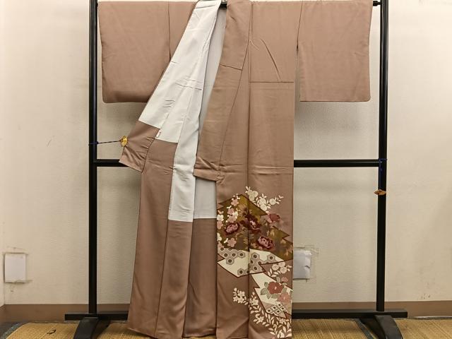 平和屋着物■色留訪問着 刺繍 松皮菱牡丹花文 金彩 正絹 逸品 BAAY0785mz