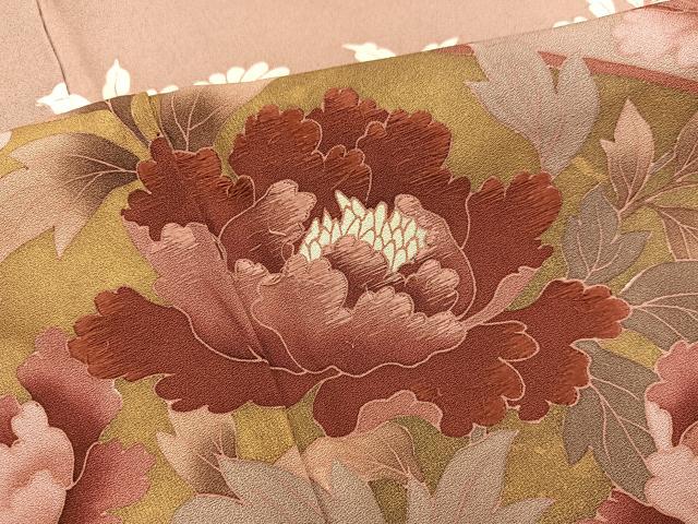 平和屋着物■色留訪問着 刺繍 松皮菱牡丹花文 金彩 正絹 逸品 BAAY0785mz