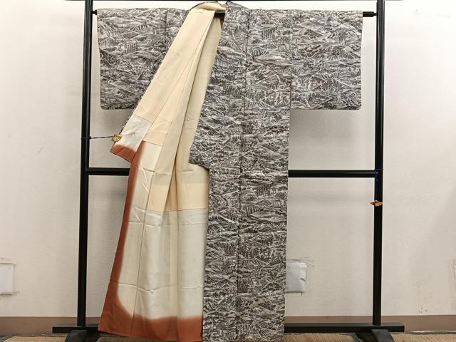 平和屋着物■本場染大島紬 人物風景文 正絹 逸品 BAAY0798mz