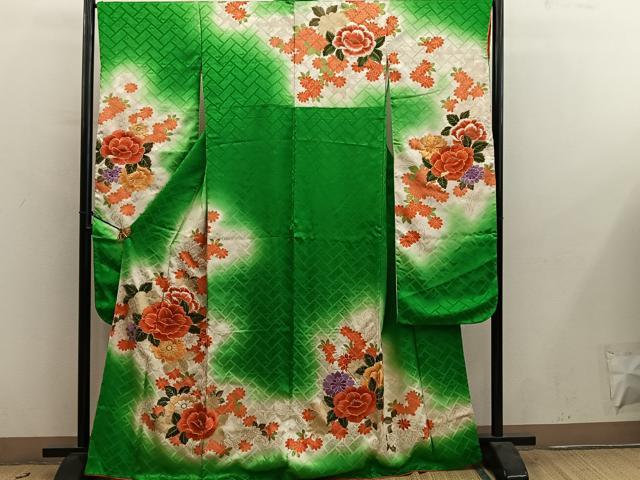 平和屋着物■豪華振袖 駒刺繍 草花文 暈し染め 金彩 正絹 逸品 BAAY0804mz