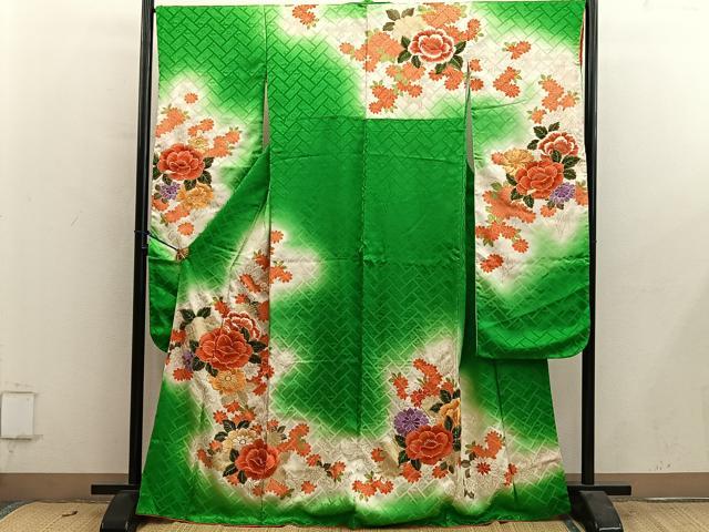 平和屋着物■豪華振袖 駒刺繍 草花文 暈し染め 金彩 正絹 逸品 BAAY0804mz