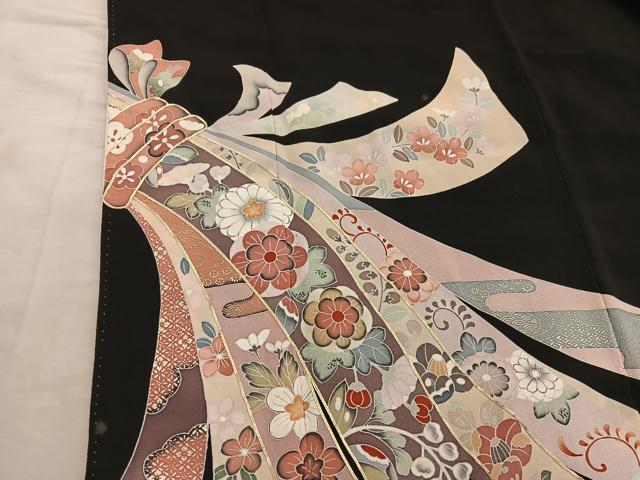 平和屋着物■豪華黒留袖 作家物 駒刺繍 束ね熨斗花文 金彩 正絹 逸品 BAAY0806mz