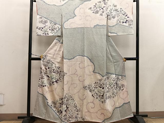 平和屋着物■訪問着 絞り 牡丹花文 正絹 逸品 BAAY0807mz