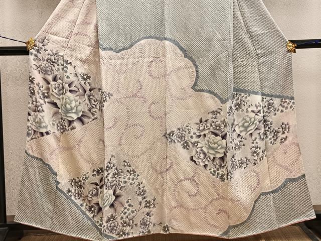 平和屋着物■訪問着 絞り 牡丹花文 正絹 逸品 BAAY0807mz