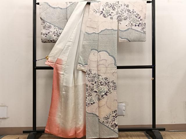 平和屋着物■訪問着 絞り 牡丹花文 正絹 逸品 BAAY0807mz