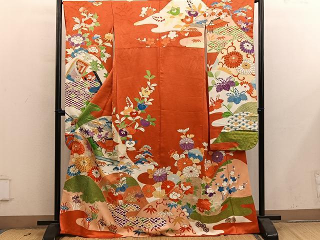 平和屋着物■豪華振袖 駒刺繍 風景花文 金彩 正絹 逸品 BAAY0809mz
