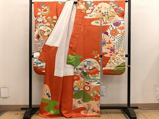 平和屋着物■豪華振袖 駒刺繍 風景花文 金彩 正絹 逸品 BAAY0809mz