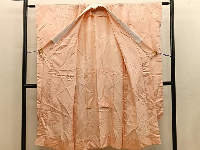平和屋着物■振袖用長襦袢 単衣 飛鶴地紋 深支子色 半衿刺繍 正絹 逸品 BAAY0813mz