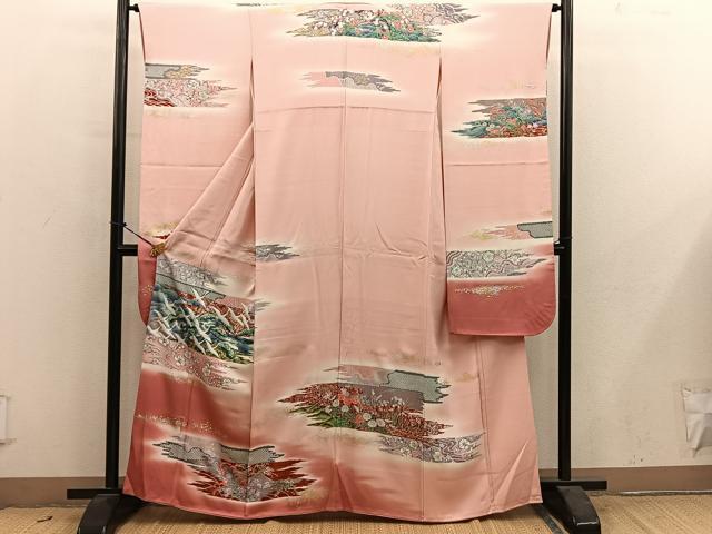 平和屋着物■豪華振袖 飛鶴花文 暈し染め 金銀彩 正絹 逸品 BAAY0815mz