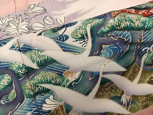平和屋着物■豪華振袖 飛鶴花文 暈し染め 金銀彩 正絹 逸品 BAAY0815mz