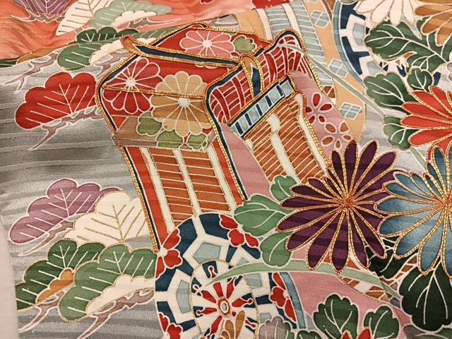 平和屋着物●豪華振袖 駒刺繍 御所車花文 暈し染め 金彩 正絹 逸品 BAAY0821mz