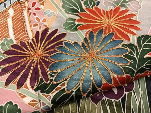 平和屋着物●豪華振袖 駒刺繍 御所車花文 暈し染め 金彩 正絹 逸品 BAAY0821mz