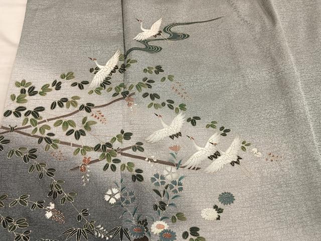 平和屋着物■訪問着 飛鶴花文 暈し染め 金彩 正絹 逸品 BAAY0830mz