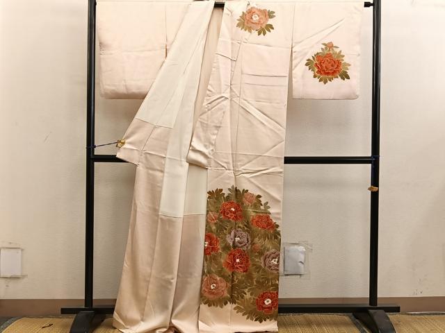 平和屋着物■訪問着 刺繍 牡丹文 金彩 正絹 逸品 BAAY0831mz