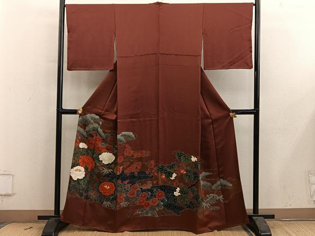 平和屋着物■豪華色留袖 刺繍 鴛鴦花文 金彩 正絹 逸品 BAAY0833mz