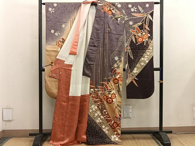 平和屋着物●豪華振袖 駒刺繍 舞蝶花文 金彩 高島屋扱い 正絹 逸品 BAAY0838mz
