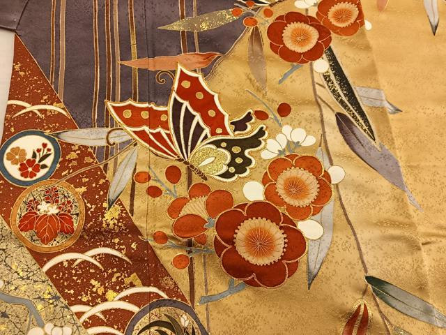 平和屋着物●豪華振袖 駒刺繍 舞蝶花文 金彩 高島屋扱い 正絹 逸品 BAAY0838mz