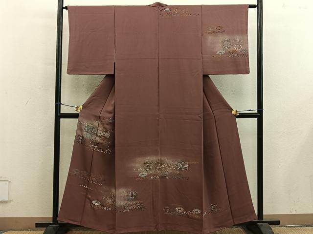 平和屋着物●訪問着 草花文 金彩 鬼しぼ縮緬 正絹 逸品 BAAY0851mz