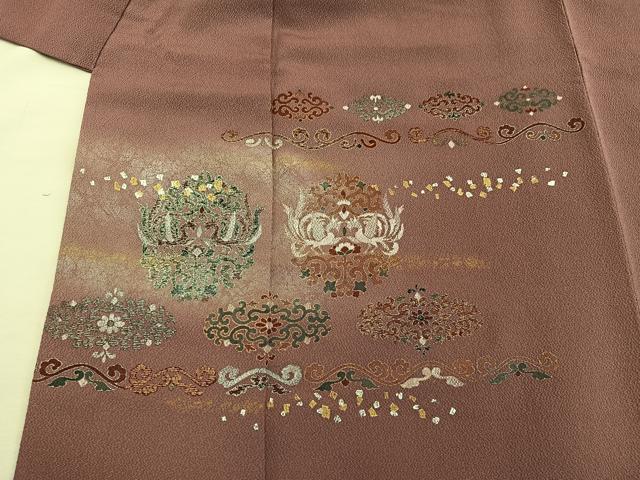 平和屋着物●訪問着 草花文 金彩 鬼しぼ縮緬 正絹 逸品 BAAY0851mz