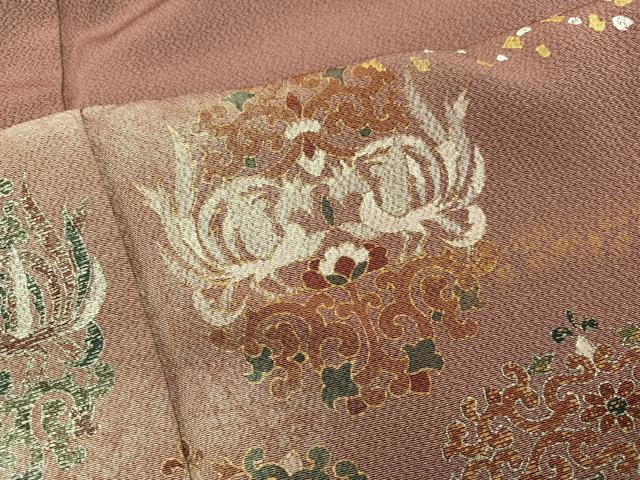 平和屋着物●訪問着 草花文 金彩 鬼しぼ縮緬 正絹 逸品 BAAY0851mz