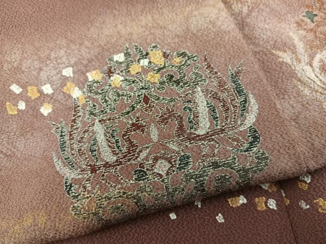 平和屋着物●訪問着 草花文 金彩 鬼しぼ縮緬 正絹 逸品 BAAY0851mz