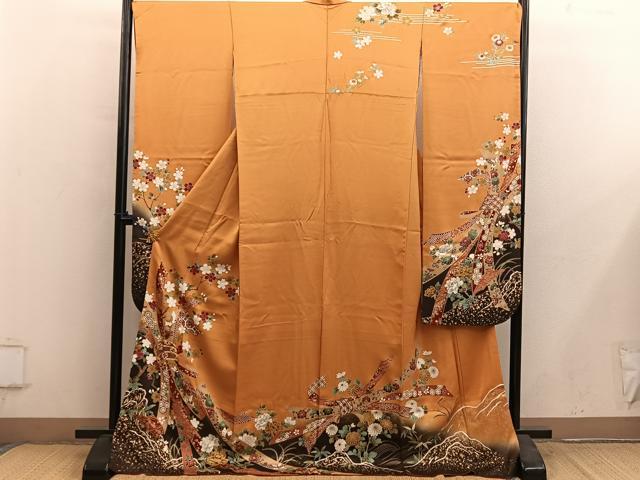 平和屋着物■豪華振袖 駒刺繍 束ね熨斗舞蝶花文 金彩 正絹 逸品 BAAY0852mz