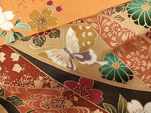 平和屋着物■豪華振袖 駒刺繍 束ね熨斗舞蝶花文 金彩 正絹 逸品 BAAY0852mz